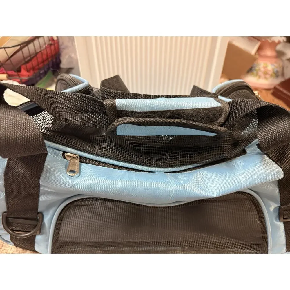 Pet Cat Carrier Airline Approved Soft-Sided Portable Small Blue Bag